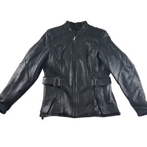 Flying Bikes Women's Black Leather Motorcycle Jacket/ Coat "Oakwood" sz L Lined